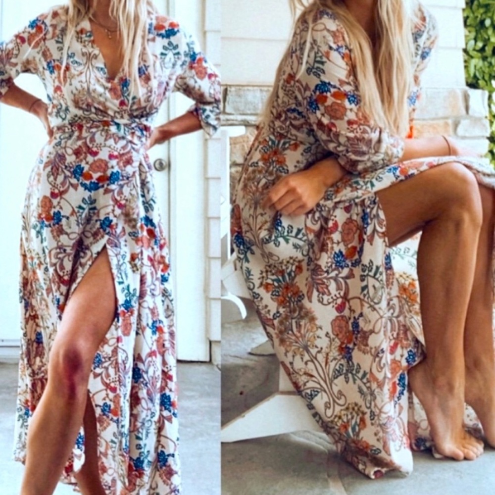 Fall Floral Wrap Dress